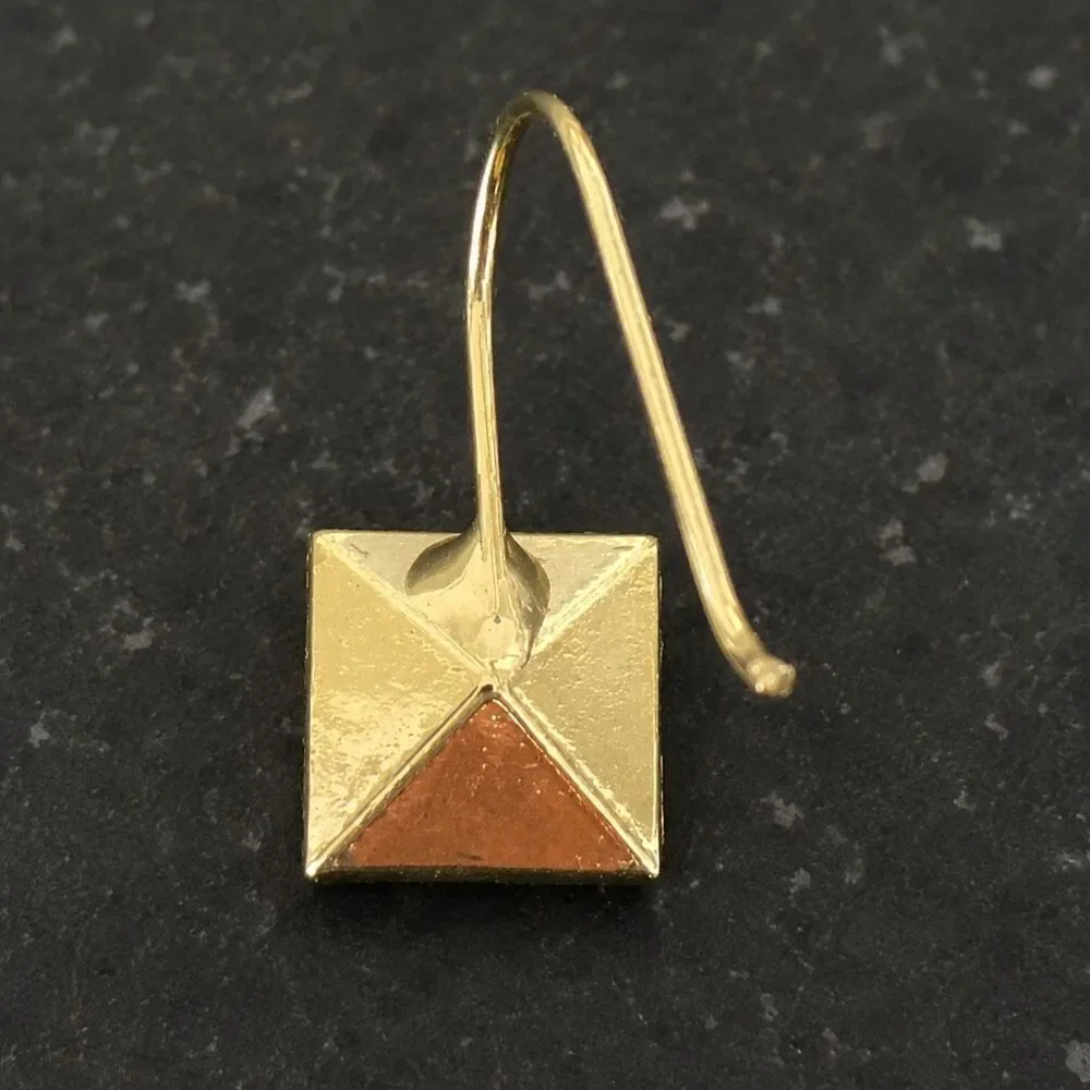 Square Faux Diamond Drop Stud Earrings Gold Tone